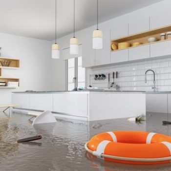 flooded house with floating things inside the house