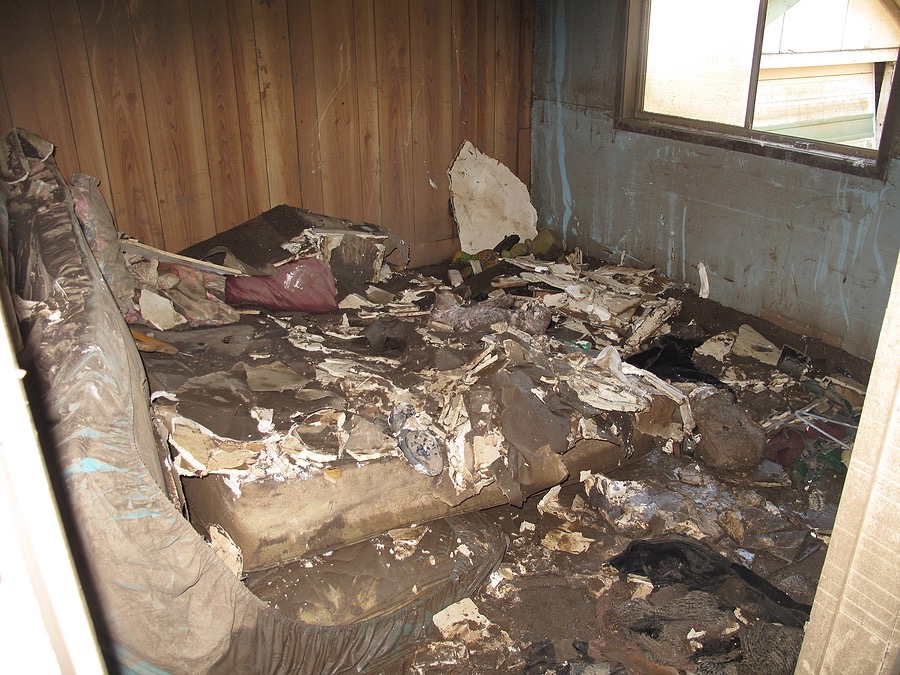 A flood damaged bedroom during the 2011 Australian floods