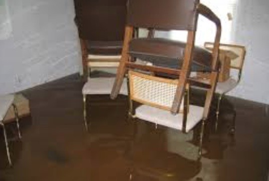Dirty water flood in a residential area.