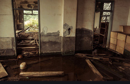 A house damaged by flood due to a storm.