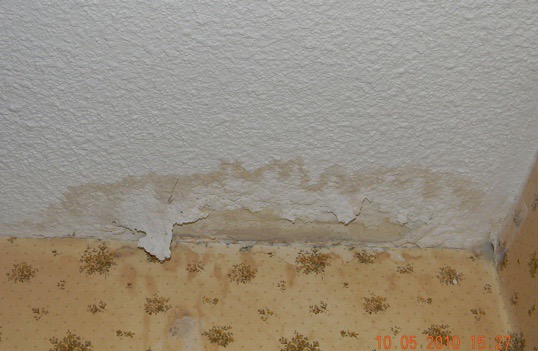Roof leaking caused ceiling stain