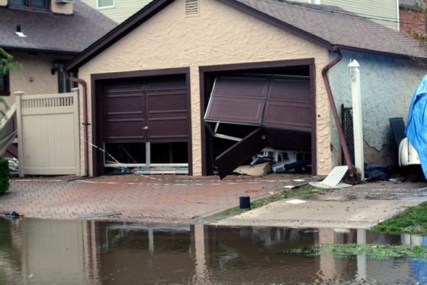 A storm damaged garage.