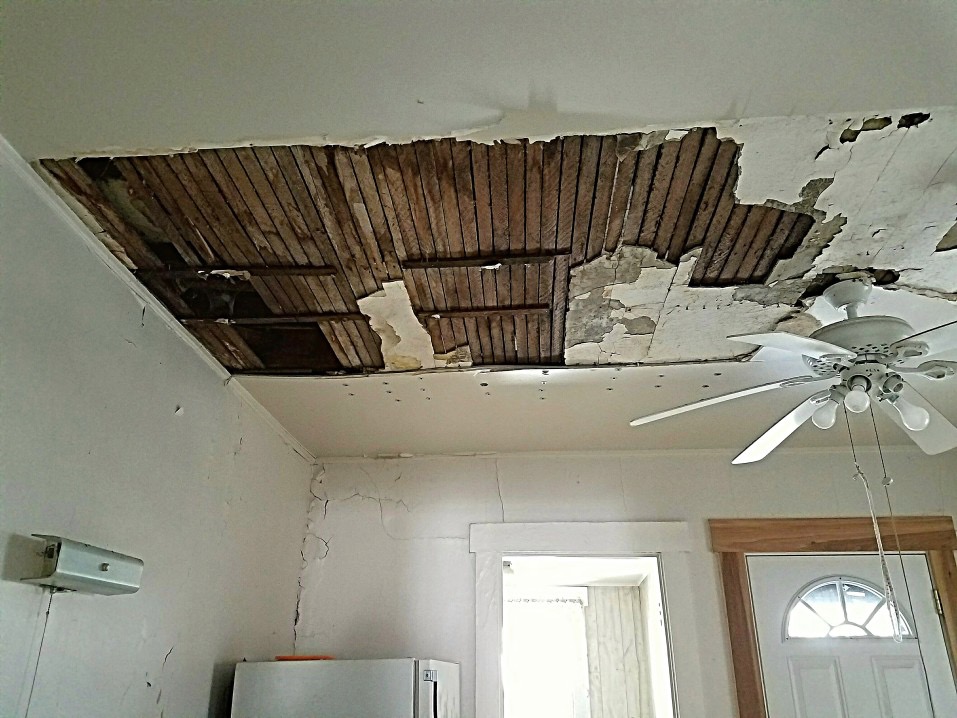 Reconstruction of a water damaged ceiling.