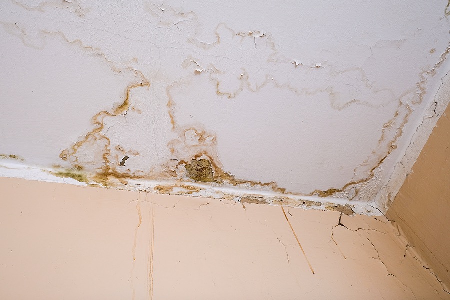 A severely water stained dry wall.